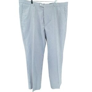 Linea Uomo Mens Blue White Seersucker Pinstripe Dress Pants 46x32 Flat Front